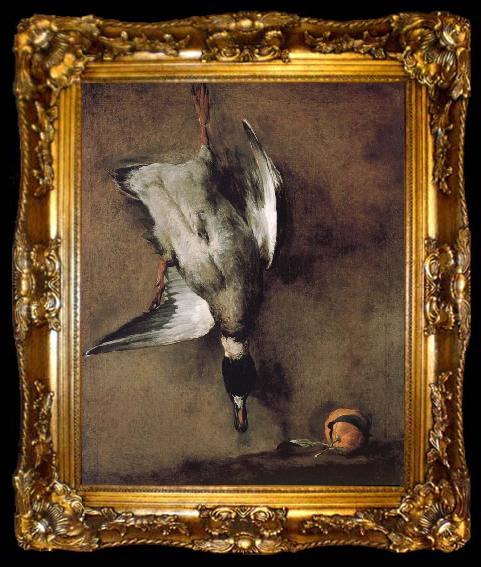 framed  Jean Baptiste Simeon Chardin Wild ducks hanging on the wall, and the Orange, ta009-2